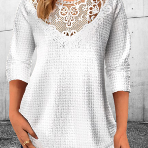 Casual Plain Crew Neck Long Sleeve T-shirt, T-shirts, color:White|size:XXL, catalog Noracora shop