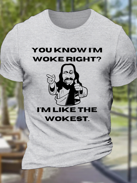 Women's Funny You Know I'M Woke Jesus Was Woke The Wokest Cotton Text Letters Casual T-Shirt, T-shirts, Lilicloth.com