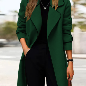 Lapel Collar Long Sleeve Plain Heavyweight Loose Coat For Women, Coats, color:darkgreen|size:4XL, Noracora