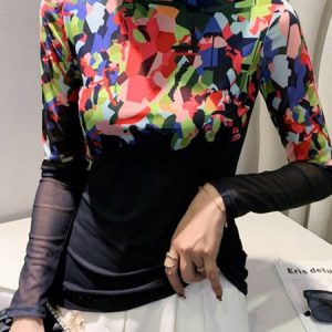 Colorblock Stand Collar Urban Long Sleeve  Regular Fit Shirt, Blouses and Shirts, color:Black|size:XXL, Stylewe