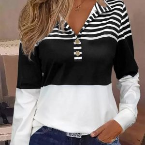 Buttoned Shawl Collar Loose Casual Shirt, Long sleeves, Lilicloth.com