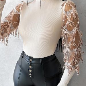 Contrast Sequin Tassel Decor Top, T-shirt & Tees, chicme - Women's Fashion Online