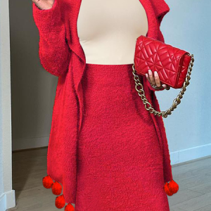 High Elasticity Shawl Collar Long Sleeve Elegant Loose Mid-long Cardigan, Cardigans, color:Red|size:XXL, Stylewe