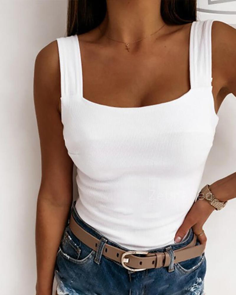 Square Neck Backless Knit Basic Tank Top, Tanks & Crop Tops, chicme - Women's Fashion Online