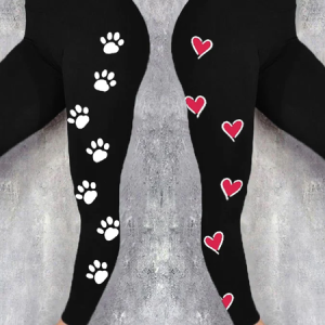 Funny Dog Heart Regular Fit Casual Leggings, Leggings, Lilicloth.com