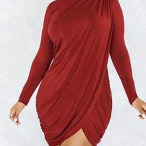 Red Daily Long sleeve Regular Fit Simple Dress, Mini Dresses, color:Red|size:XXL, Stylewe