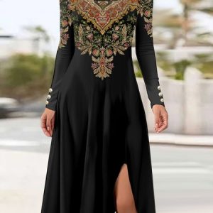 Ethnic Casual Jersey Buckle Dress, Dresses, Lilicloth.com