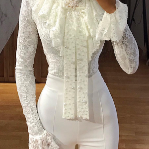 Medium Elasticity Regular Fit Stand Collar Long Sleeve Elegant Shirt, Blouses and Shirts, color:White|size:XXL, Stylewe