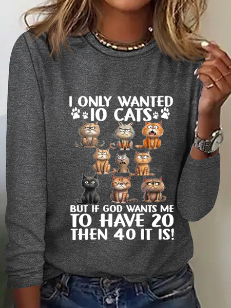 I Only Wanted 10 Cats But If God Wants Me To Have 20, Then 40 It Is Cotton-Blend Simple Crew Neck Shirt, Long sleeves, Lilicloth.com