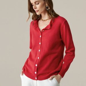 V Neck Urban Loosen Plain Long Sleeve Sweater, Pullovers, color:Red|size:XXL, Stylewe