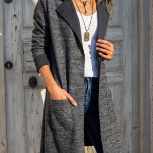 Shawl Collar Long Sleeve Plain Regular Micro-Elasticity Loose Coat For Women, Coats, color:Gray|size:3XL, Noracora