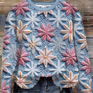 Snowflake Crew Neck Casual Sweatshirt, Hoodies&Sweatshirts, Lilicloth.com