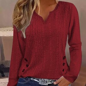 Buckle Plain Casual T-Shirt, Long sleeves, Lilicloth.com