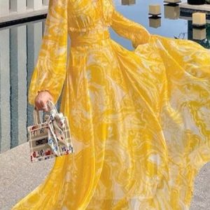 Abstract Urban V Neck Loose Dress, Maxi Dresses, color:Yellow|size:XXL, Stylewe