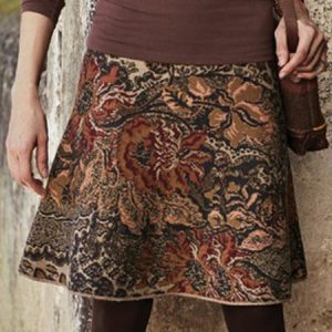 Boho Floral H-Line Natural Short Skirt, Skirts, color:Khaki|size:XXL, Noracora