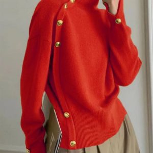 Long Sleeve Plain Urban Loose Sweater, Pullovers, color:Orange|size:XXL, Stylewe