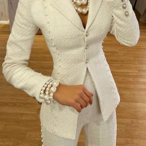 Elegant Lapel Collar Regular Fit Blazer, Blazers, color:White|size:XXL, Stylewe