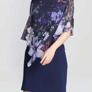 Women Floral Crew Neck Half Sleeve Comfy Casual Short Dress, Dresses, color:Purplish blue|size:XXL, Noracora