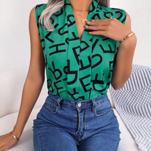 Letter Print V-Neck Tank Top, Tanks & Crop Tops, chicme - Women's Fashion Online