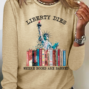 Liberty Dies Where Books Are Banned Book Lovers Casual Cotton-Blend Shirt, Long sleeves, Lilicloth.com