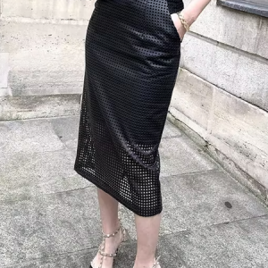 Pu Urban Plain Regular Fit Faux Leather Midi Skirt, Skirts, color:Black|size:XXL, Stylewe