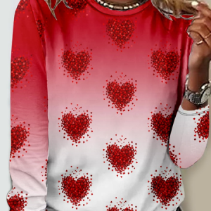 Crew Neck Heart Ombre Regular Fit Casual Long Sleeve Shirt, Long sleeves, Lilicloth.com