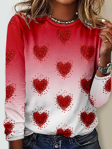 Crew Neck Heart Ombre Regular Fit Casual Long Sleeve Shirt, Long sleeves, Lilicloth.com