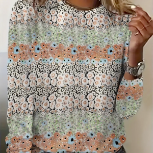 Casual Jersey Floral T-Shirt, Long sleeves, Lilicloth.com