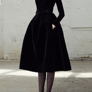 Plain Elegant Stand Collar Long sleeve Midi Party Dress, Midi Dresses, color:Black|size:XXL, Stylewe