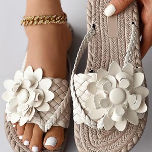 Braided Floral Pattern Toe Post Beach Flip Flops, flips flops, ChicMe catalog