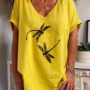 Yellow Casual Cotton Short Sleeve Shirts & Top, T-shirts, color:Yellow|size:3XL, Noracora