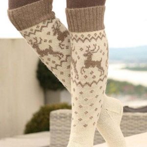 High Elastic Cotton  Printed  Winter Beige Socks, Socks & Tights, color:Beige|size:One-size, Noracora