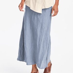 Cotton Maxi Skirt Casual Plain Skirt, Skirts, color:Blue|size:3XL, Noracora