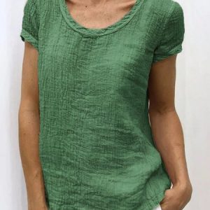 Women's Shirt Blouse Linen Cotton Casual Plain Crew Neck Cotton Short Sleeve Linen Top, Tees & T-shirts, Roselinlin - Online Catalog