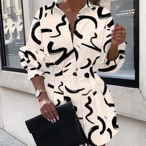 Abstract Print Buttoned Shirt Dress, Shirt Dresses, chicme - Women's Fashion Online