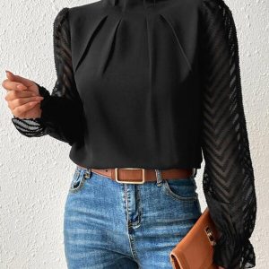 Chevron Pattern Ruched Long Sleeve Top, Blouses & Shirts, chicme - Women's Fashion Online