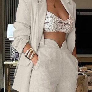 Plus Size Long Sleeve Urban Pocket Stitching Plain Blazer, Plus Outerwear, color:As Picture|size:4X, Stylewe