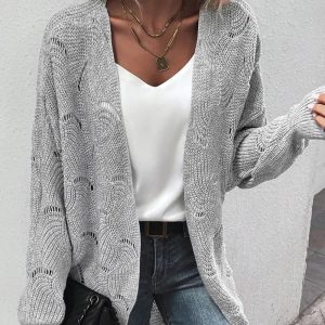 Open Front Long Sleeve Knit Cardigan, Sweaters & Cardigans, chicme - Women's Fashion Online
