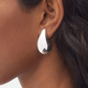 Personalized Metal Shiny Teardrop Ear Studs Ear Jewelry, Earrings, color:Silver|size:One-size, Stylewe