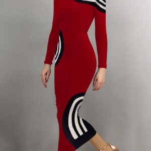 Color Block Tight Elegant Boat Neck Midi Dress With No Belt, Maxi Dresses, color:Red|size:XXL, Stylewe