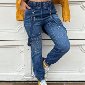 O-Ring Decor Pocket Design Denim Suspender Jumpsuit, Jumpsuits&Rompers, chicme - Women's Fashion Online