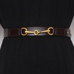 Classic Metal Horsebit Adjustable Leather Girdle Belt, Belts, color:Coffee|size:One-size, Stylewe