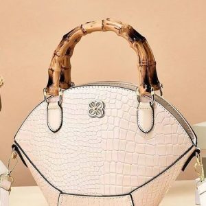 Vintage Imitation Bamboo Handbag Crocodile Pattern Novelty Crossbody Bag, Bags, color:Off White|size:One-size, Stylewe
