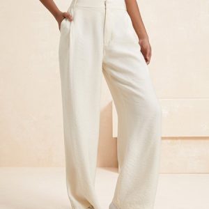 Women's Casual Plain Long Zipper Loose Pants, Pants, color:White|size:XXL, Noracora