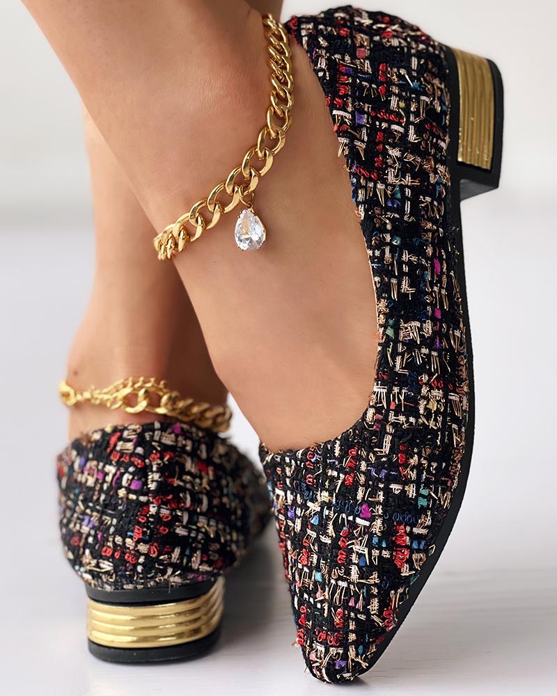Tweed Slip On Point Toe Loafers, Slip-on, chicme - Women's Fashion Online