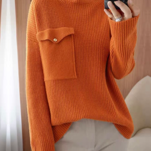 Loose Medium Elasticity Urban Turtleneck Long Sleeve Sweater, Pullovers, color:Orange|size:XXL, Stylewe