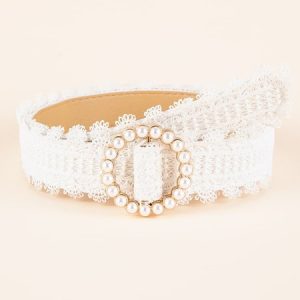 Elegant Imitation Pearl Lace Belt, Belts, color:White|size:One-size, Stylewe