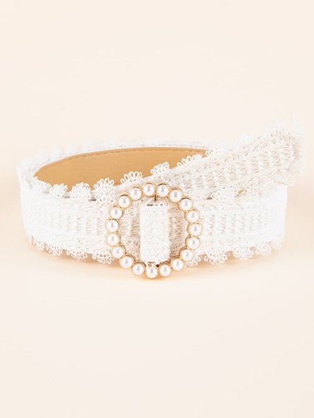 Elegant Imitation Pearl Lace Belt, Belts, color:White|size:One-size, Stylewe