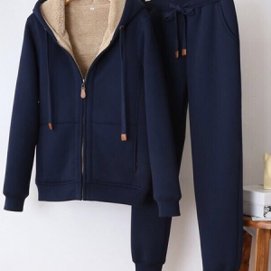 Women Plain Long Sleeve Comfy Casual Top With Pants Two-Piece Set, Sets, color:Blue|size:4XL, Noracora