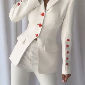 Elegant Lapel Collar Plain Regular Fit Blazer, Blazers, color:White|size:XXL, Stylewe